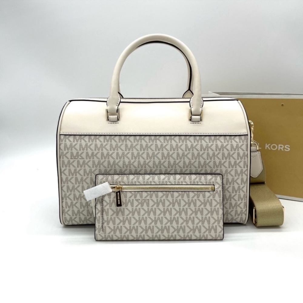 Michael Kors Medium Duffle Satchel Crossbody Bag & Large Bifold Wallet White - Picture 3 of 10